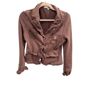Dance in Paris Wire Trimmed Embellished Brown Jacket